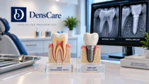 Natural tooth compared with dental implant at DensCare in Escazú, Costa Rica