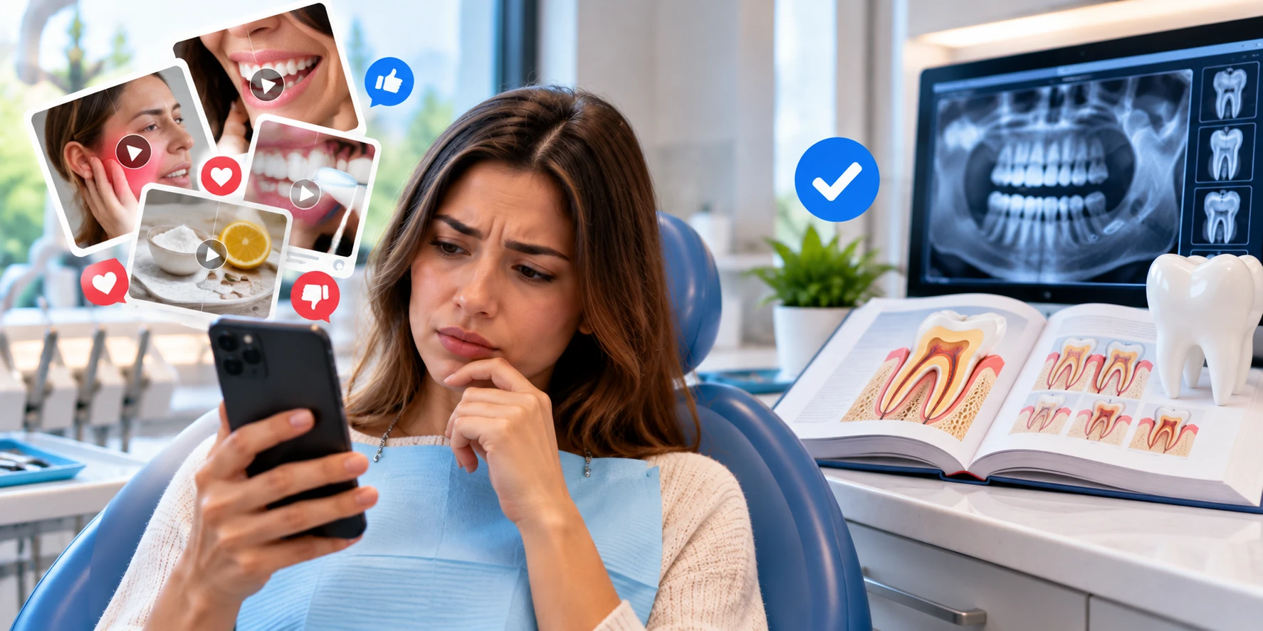 Patient comparing root canal claims on social media with evidence-based dental information