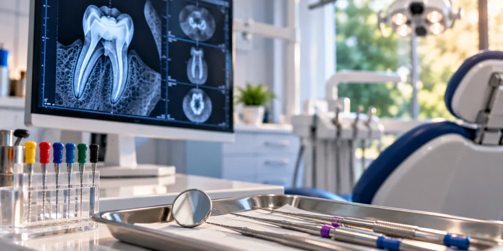 Second Opinion Before Tooth Extraction Endodontic instruments and diagnostic dental imaging illustrating evaluation before tooth extraction